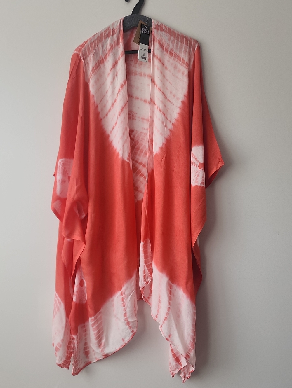 Bijoux Terner Coral & White Tie-Dye Open Jacket Beach Cover